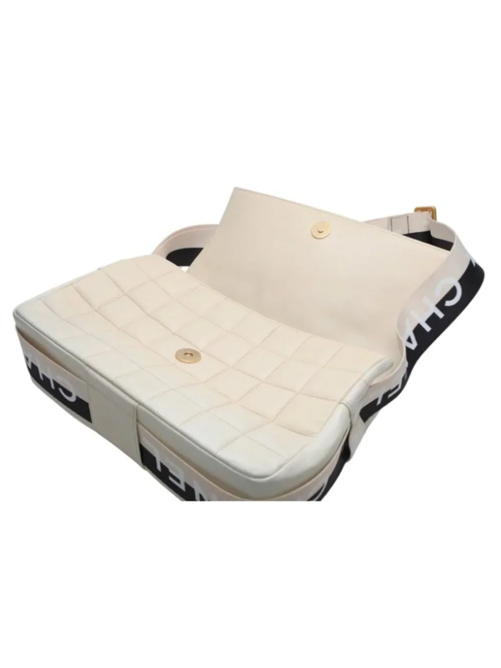 Chanel Choco Bar Shoulder Bag CC Logo Lambskin Quilted Ivory Gold